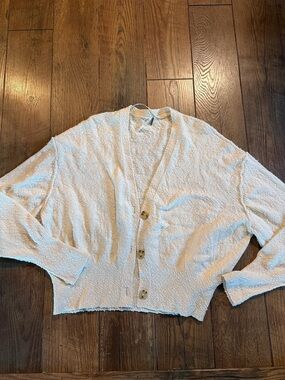 Free People Cream Textured Button-Front cardigan